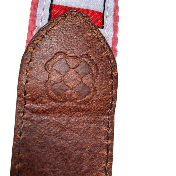 Embroidered Shark Belt Mens 32 Canvas Leather Nantucket Red Preppy Old Money - Picture 6 of 7